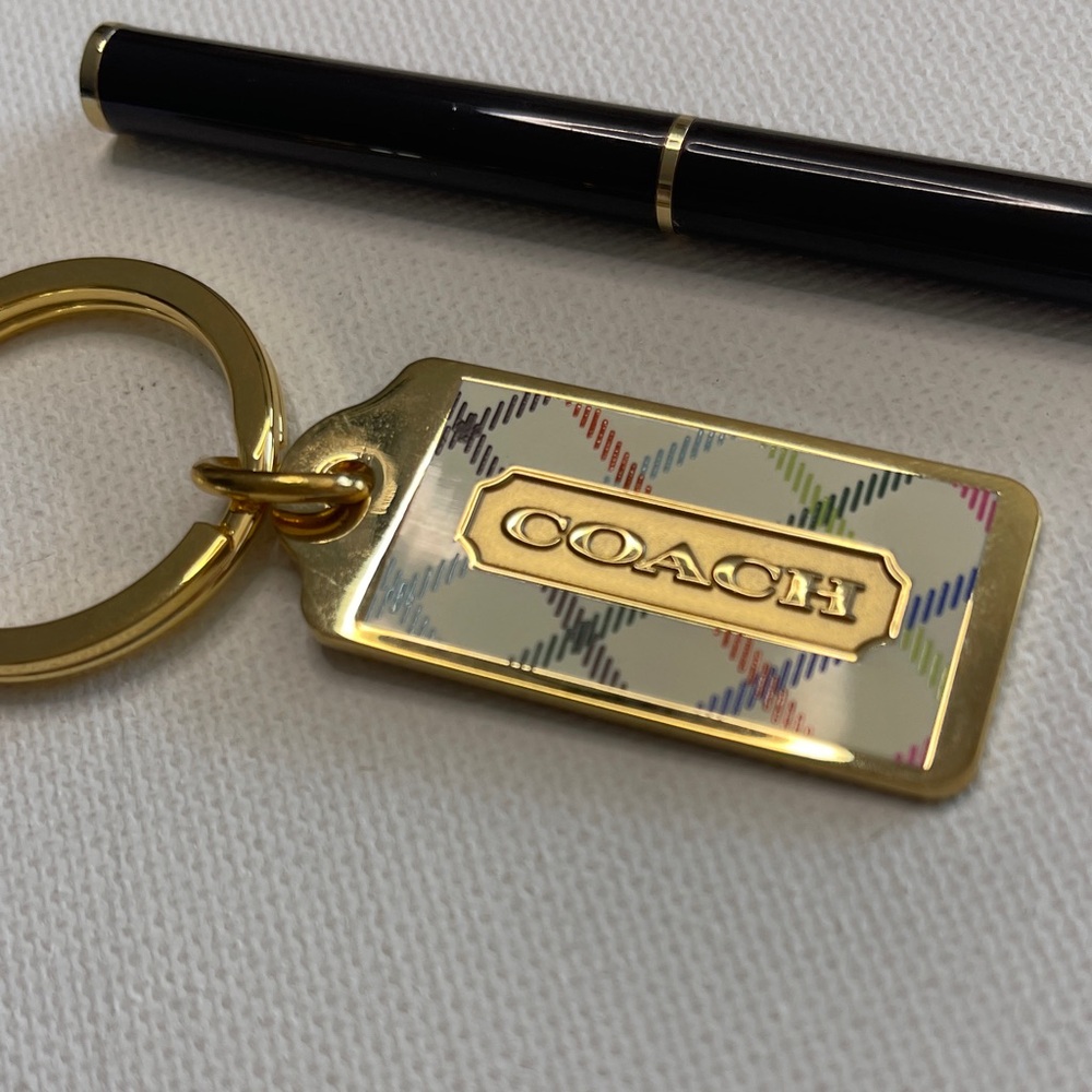 Coach Tattersall Gold Keychain and Black Coach Pen - Picture 2 of 5